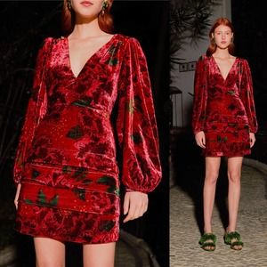 NWT Farm Rio Shiny Flowers Red Mini Dress